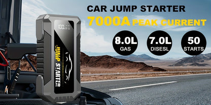 7000A Peak Portable Car Jump Starter 29800mAh with Air Pump, Tire Inflator, LED Flashlight, Power Bank & LCD Screen – Fits All 12V Vehicles up to 8L Gas/7L Diesel