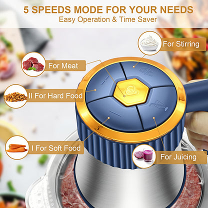 Electric Food Chopper & Processor 5L Stainless Steel – 40,000 RPM Bi-Level Blades, 5-Speed, Vegetable Slicer for Onions Garlic Nuts Meat Dough Fruits – ShopVora CA