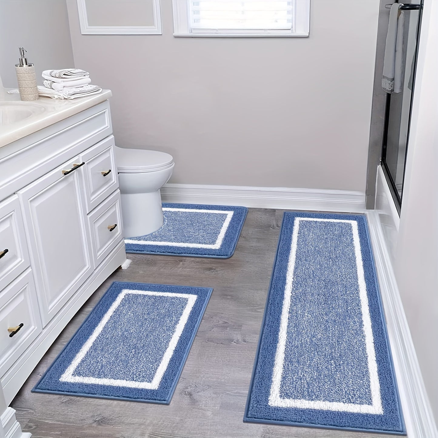 Bathroom Rugs Set 3 Piece Non Slip Ultra Soft Microfiber Bath Mats - Absorbent Plush Bath Rugs with U-Shaped Contour Toilet Mat, Machine Washable