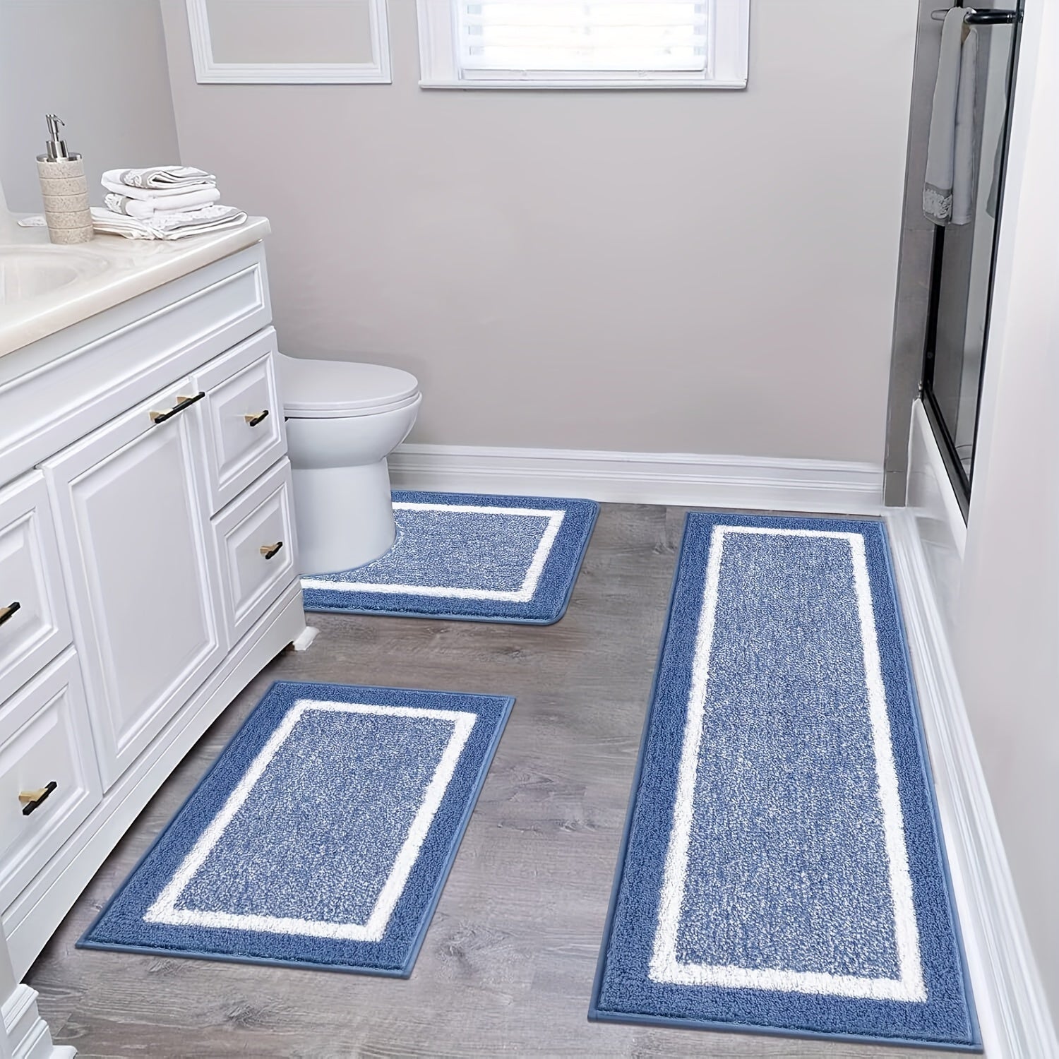 Bathroom Rugs Set 3 Piece Non Slip Ultra Soft Microfiber Bath Mats - Absorbent Plush Bath Rugs with U-Shaped Contour Toilet Mat, Machine Washable