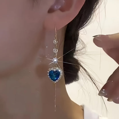 Heart-Shaped Crystal Tassel Earrings for Women – 2-Pack Blue & Green Rhinestone Dangle Earrings, Sparkling Accessory for Any Occasion & Valentine's Day Gift | ShopVora CA