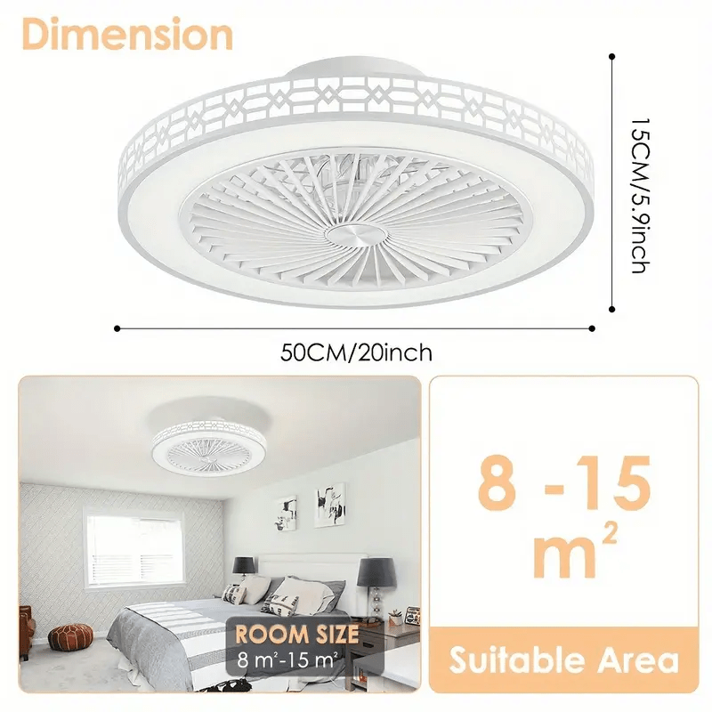20 Inch Modern Ceiling Fan with LED Light & Remote - Low Profile Flush Mount, Dimmable 3 Colour Temperatures, 6 Wind Speeds, Timing Function for Bedroom, Living Room, Kitchen & Office