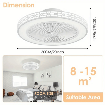 20 Inch Modern Ceiling Fan with LED Light & Remote - Low Profile Flush Mount, Dimmable 3 Colour Temperatures, 6 Wind Speeds, Timing Function for Bedroom, Living Room, Kitchen & Office