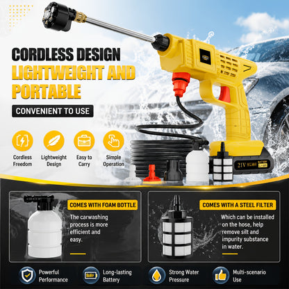 Cordless Lithium-Ion Pressure Washer Gun Portable High-Pressure Cleaning Machine with Ergonomic Grip, Rechargeable Battery – Ideal for Car Wash, Patio, Garden & Courtyard Outdoor Cleaning, Lightweight Handheld Design