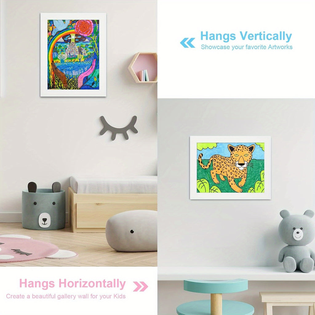 [4-Pack] Kids Art Frames, 8.5x11 Front Opening Kids Artwork Frames Changeable, White Artwork Display Storage Frame for Wall, Holds 130pcs, for 3D Picture, Crafts, Hanging Art, Portfolio; Kids Christmas Gifts, Stocking Stuffers