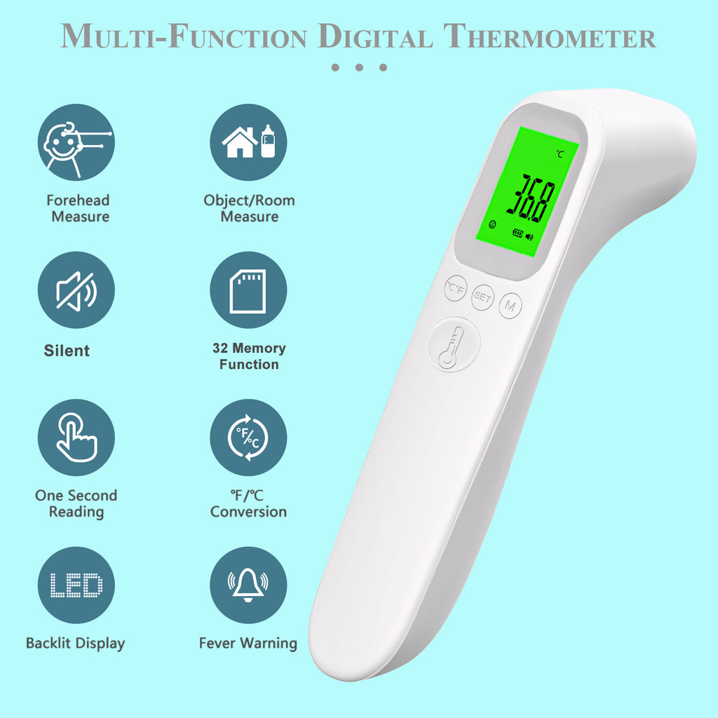 Digital Forehead Thermometer, No-Touch Infrared Fever Thermometer for Adults, Kids & Babies, Accurate Body Temperature Measurement, 1-Second Instant Reading, LCD Backlit Display, Fever Alarm Indicator, °F/°C Switchable, Memory Recall, Auto Shut-Off, Home,