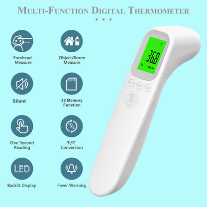 No-Touch Infrared Forehead Thermometer for Adults Kids & Babies – 1-Second Reading, LCD Backlit, Fever Alarm, °F/°C Switch, Memory Recall, Auto Shut-Off