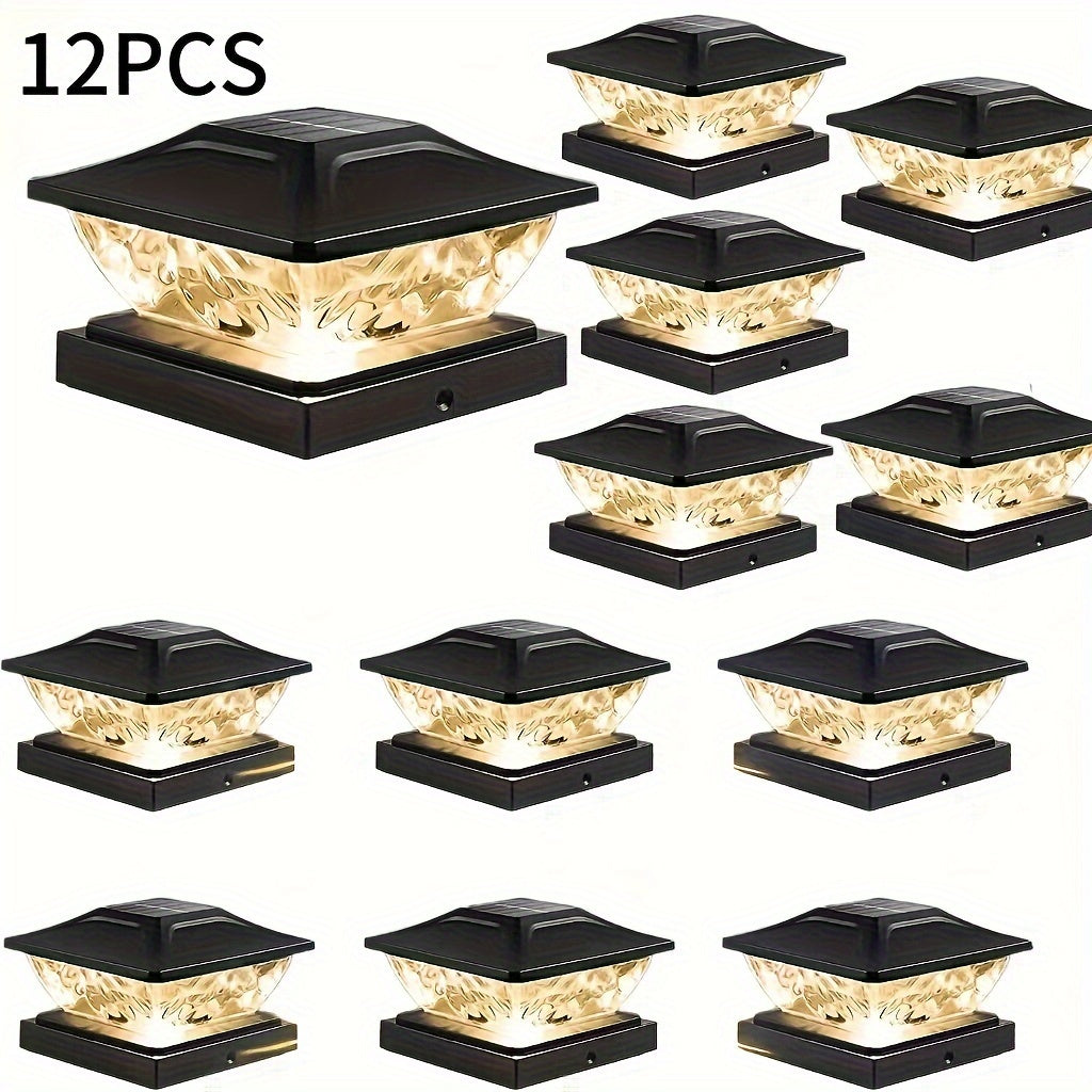 Solar Post Cap Lights for Wood Fence Deck 8/12 Pack – 2 Colour Modes LED Column Cover Light for 3.5x3.5 4x4 5x5 Posts, Garden Porch Patio Stair Outdoor Decor
