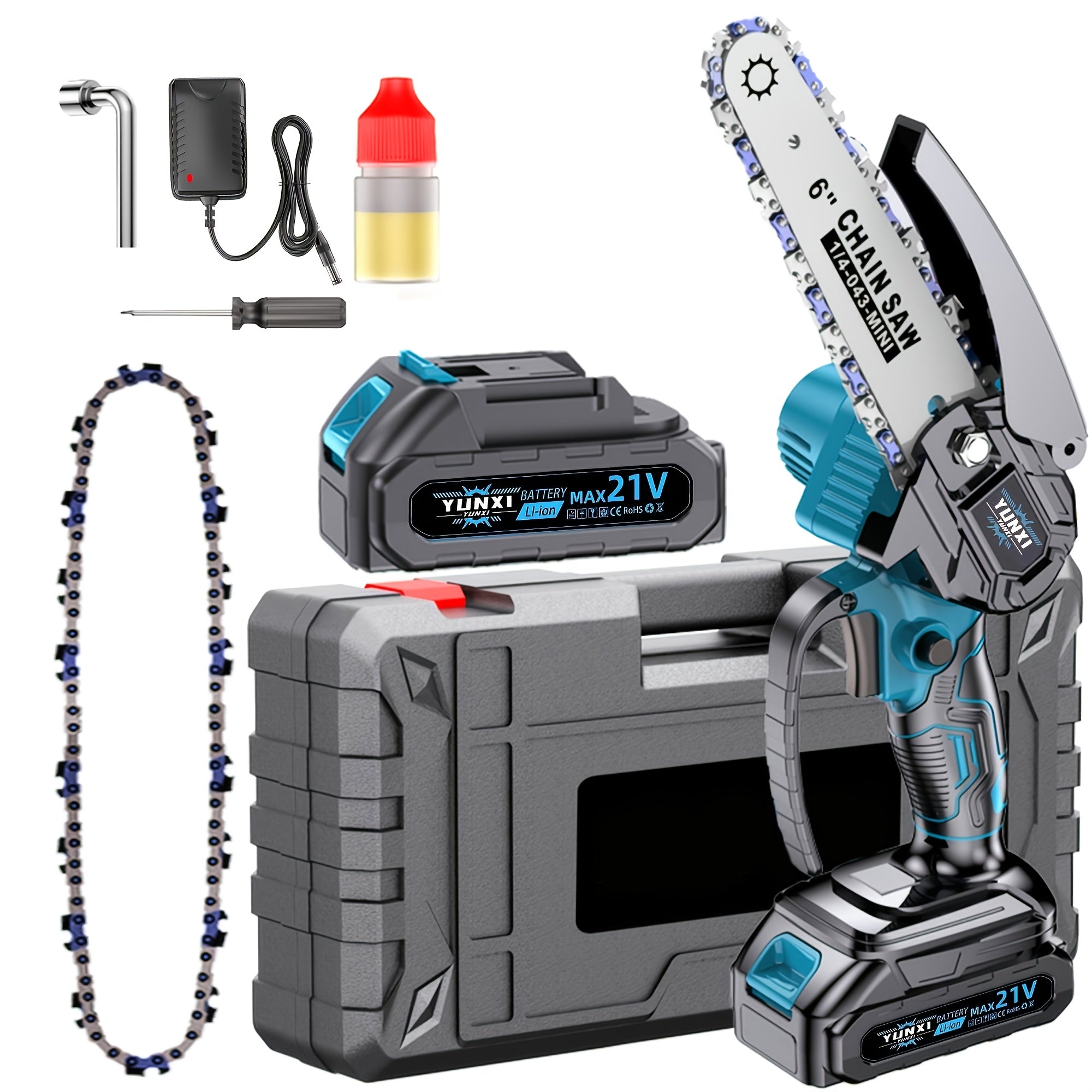 21V Cordless Chainsaw – Lightweight Handheld Electric Branch Saw with Safety Lock & Splash Guard – Portable Tree Pruning Saw for Yard, Garden & Home – Gift for Men