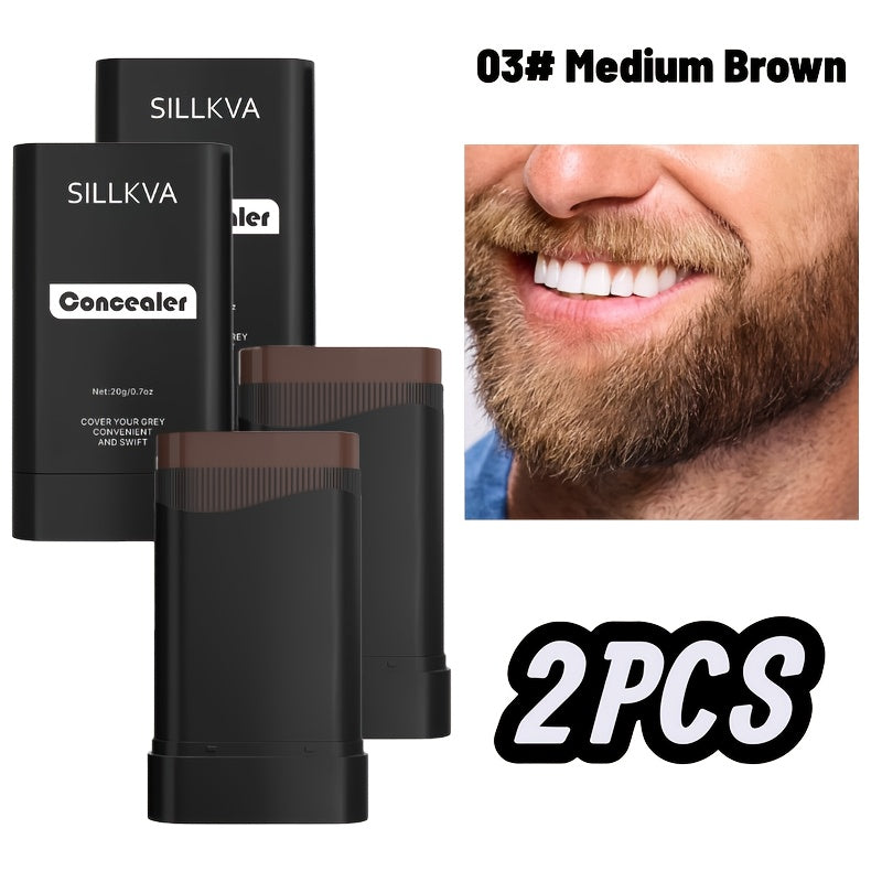 Hair & Beard Color Concealer Comb with Fine Teeth - SILLKVA Waterproof Gray Coverage Root Touch-Up & Mustache Coloring Stick, 5 Shades, 0.7oz, Long-Lasting Formula for Men & Women