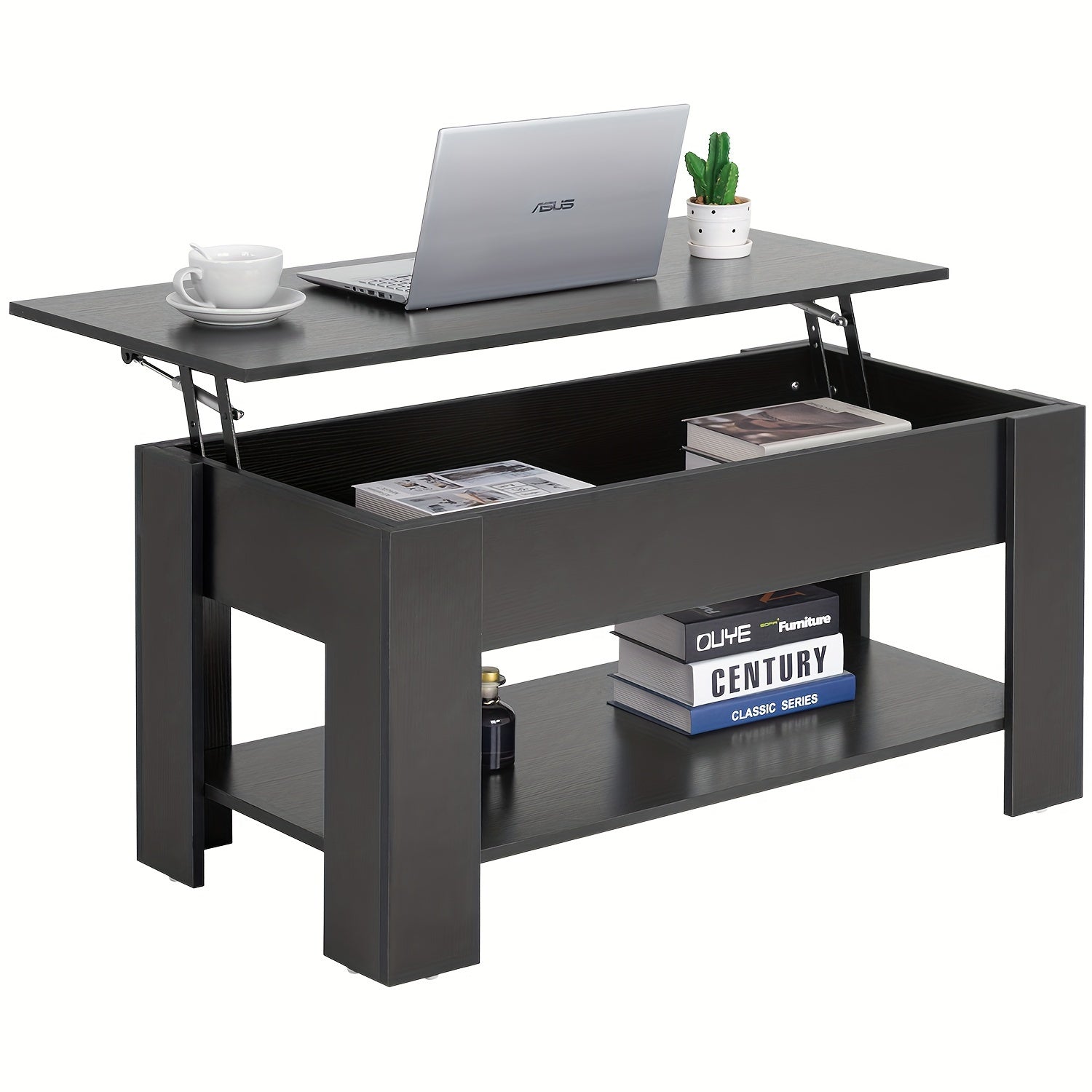Lift Top Coffee Table with Hidden Storage Shelf – Living Room, Small Space