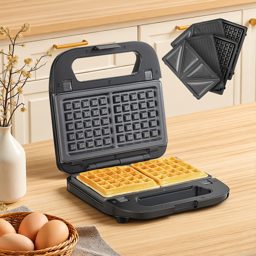 3-in-1 Waffle, Grill & Sandwich Maker with Removable Non-Stick Plates, Panini Press & Waffle Iron Set for Grilled Cheese, Burgers, Steaks & Snacks (Black)