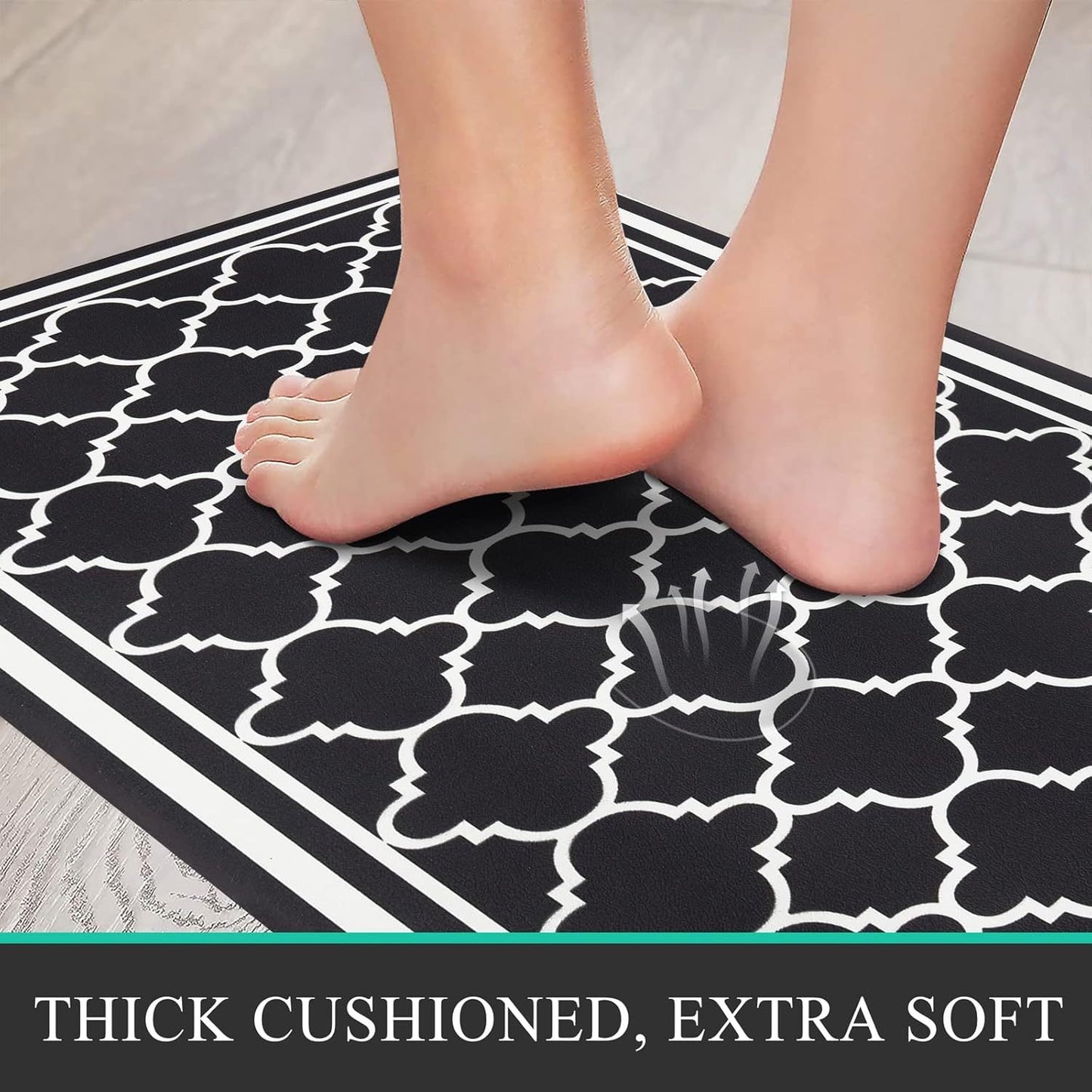 Anti Fatigue Kitchen Mat Set of 2 Non-Slip Cushioned Kitchen Rugs 17x47+17x28 Inch PVC Foam Comfort Standing Mat Farmhouse Kitchen Floor Mats Wipe Clean Runner Rug for Kitchen Laundry Room