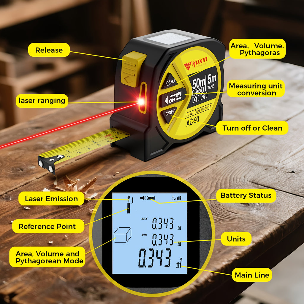 Measuring Tape New Model with USB Chargingdigital Measuring Tape, Laser Tape Measure with High Precision And Multi-function Three-in-one Infrared High-definition Intelligent Digital Display. Measuring Distance/Area/Volume, for Husband, Friends
