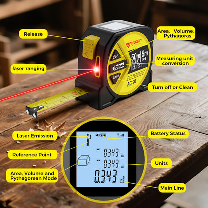 USB Rechargeable Digital Laser Tape Measure – 3-in-1 Infrared Distance Meter with HD Intelligent Display, Measures Distance, Area & Volume, High Precision Smart Measuring Tool for Home, DIY & Construction