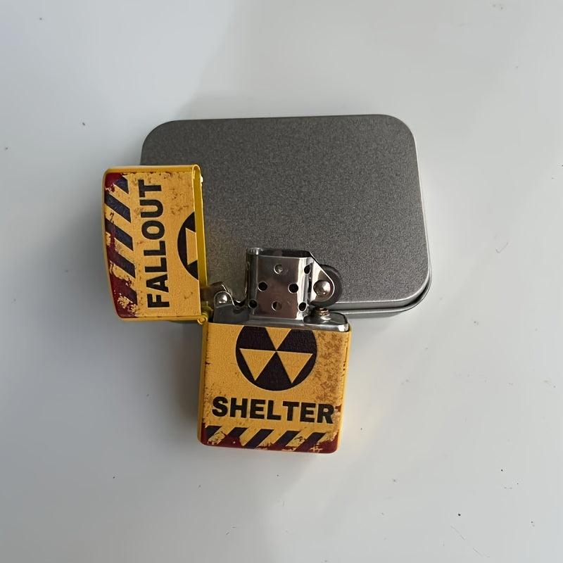 Retro Windproof Lighter – Vault Tech Industries Radiation-Themed Metal Lighter Case, Steel Wheel Ignition, Collectible Gift for Men & Women, Gaming & Retro Enthusiasts (Fuel-Free)