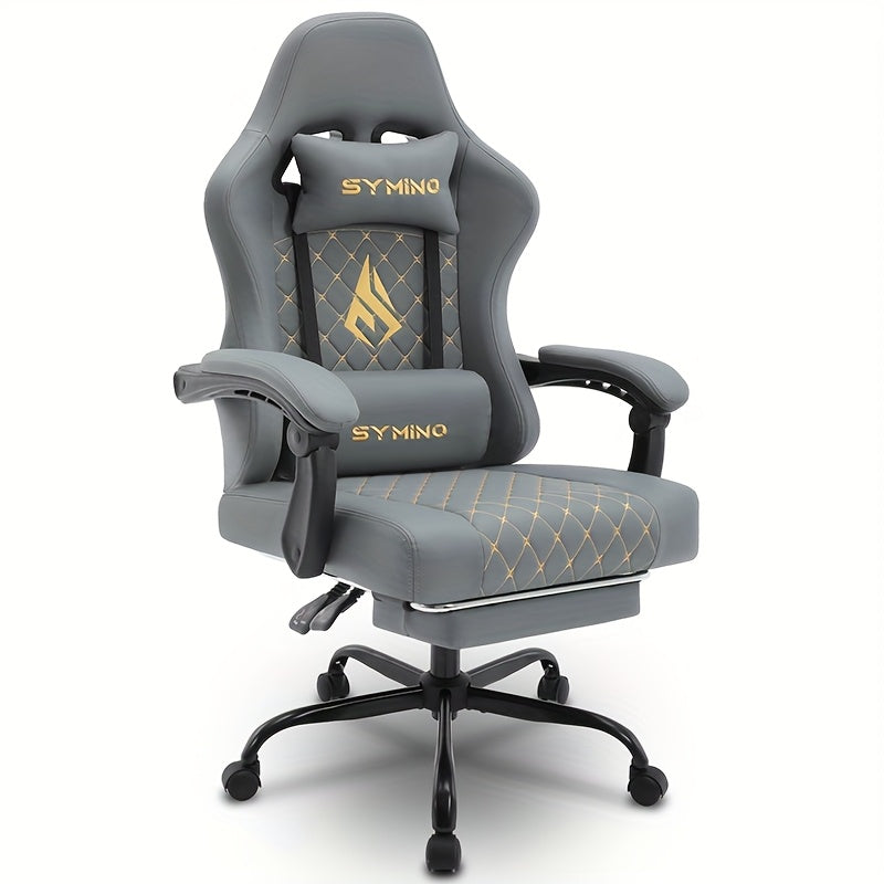 SYMINO Ergonomic Gaming Chair with Adjustable Lumbar Support & Footrest, 360° Swivel Heavy-Duty PU Leather Office Chair, Memory Foam Cushion & Open Back Design for Home Office & PC Gaming