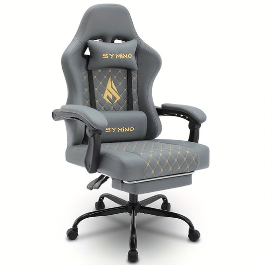 SYMINO Ergonomic Gaming Chair with Adjustable Lumbar Support & Footrest, 360° Swivel Heavy-Duty PU Leather Office Chair, Memory Foam Cushion & Open Back Design for Home Office & PC Gaming