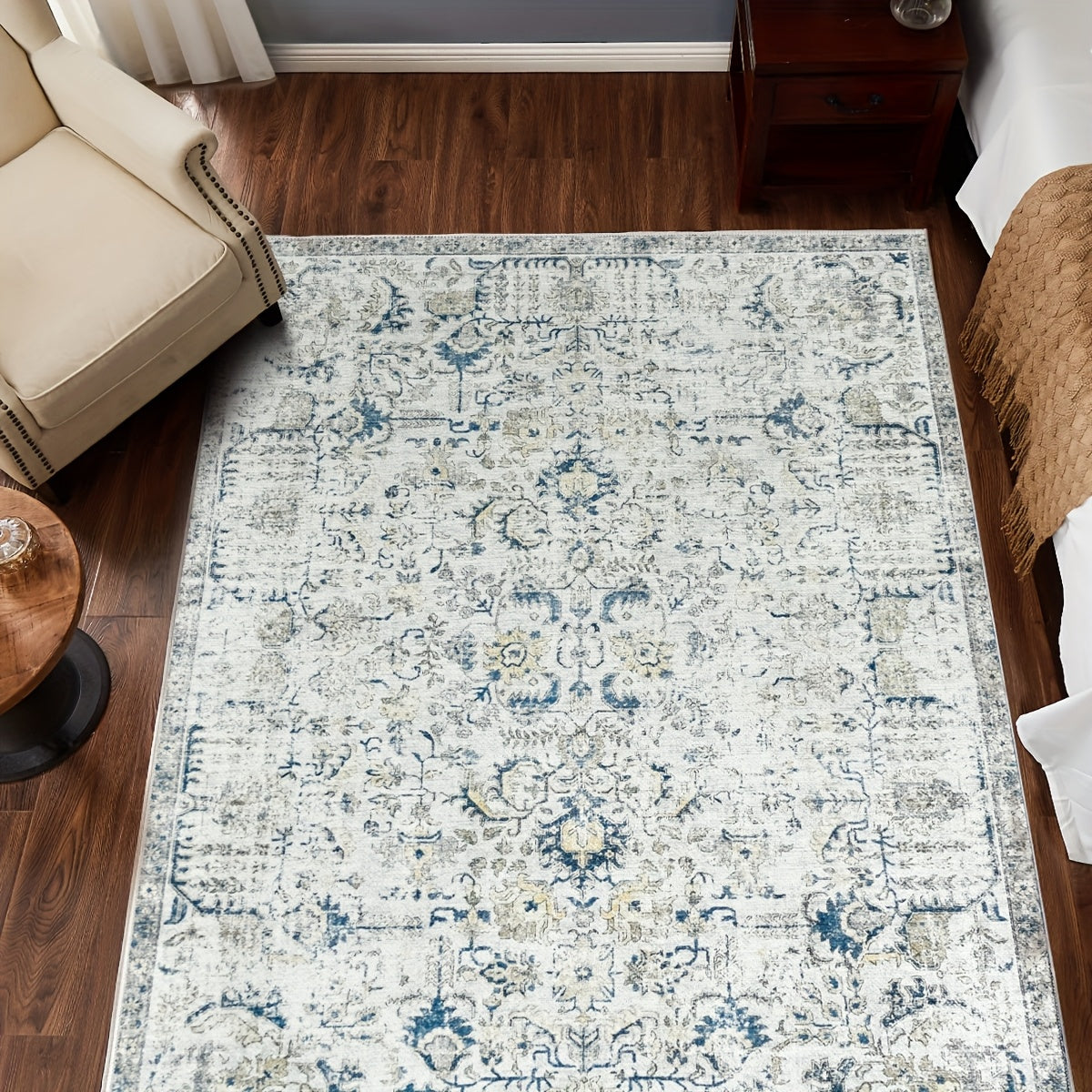 Vintage Boho Distressed Floral Area Rug – Machine Washable, Non-Slip Backing, Stain Resistant – Retro Oversized Accent Carpet for Living Room, Bedroom, Kitchen & Dining Room
