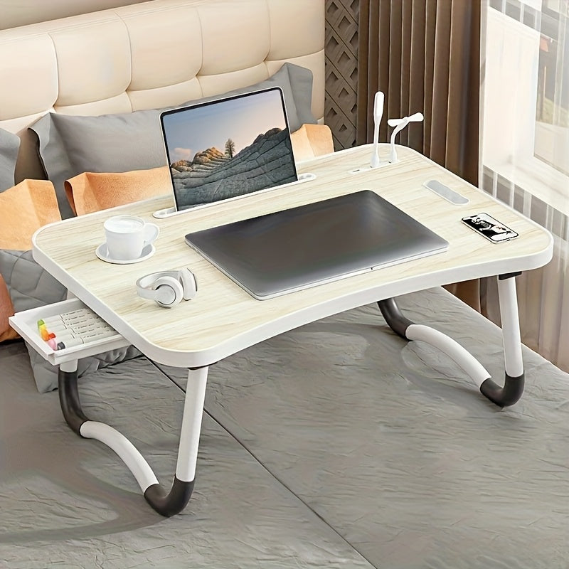 Foldable Laptop Bed Desk with USB Port – Portable Adjustable Lap Tray Table for Sofa Couch Floor, No Assembly, Study Work Eating Reading, Black Pink Walnut White