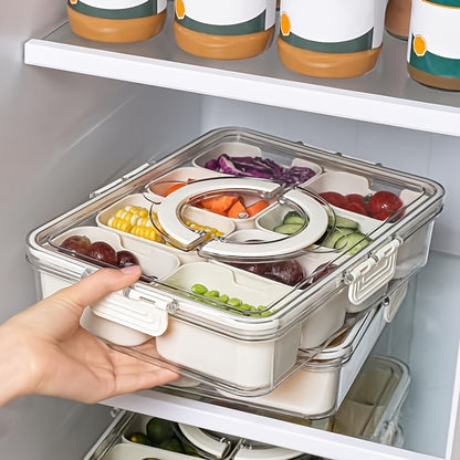 Snackle Box 8-Compartment Clear Divided Snack Container – 2 Pack with Lid & Handle, Portable Serving Tray for Fruit Veggies Cheese & Charcuterie, Travel Picnic Camping & Party – Blue