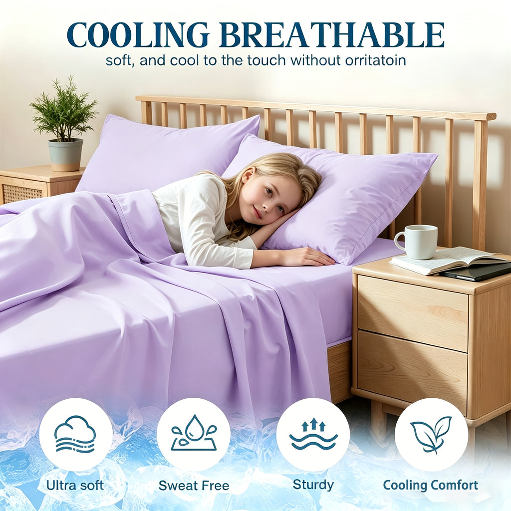 Ice Cooling Bed Sheet Set - King Size Bed Sheets Sets, Breathable And Smooth - Cooling Kids Bedding Set, Fit For Hot Sleepers And Sweats, Pillowcases, Flat Sheet And Fitted Sheet - Room Decor