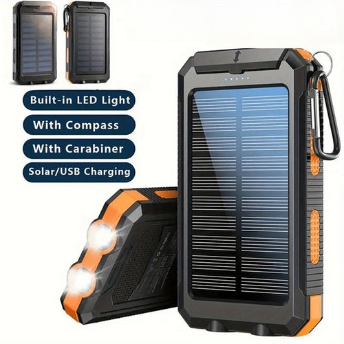 20000mAh Solar Power Bank for Camping, Dual USB Ports, LED Flashlight & Compass – Portable Solar Phone Charger External Battery for Outdoor Activities, Hiking & Emergency