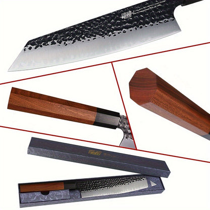 9-Inch Kiritsuke Chef Knife Japanese Hand-Forged, 9Cr18MoV Triple-Layered Steel Professional Kitchen Knife, Ergonomic Solid Wood Handle, Cuts Meat Vegetables Sushi Seafood, Comes with Gift Box