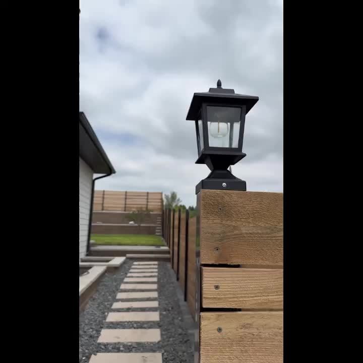 2 PACK Solar Post Cap Lights | Waterproof Outdoor Light for 4x4 Wooden Posts, Solar Lights with Glass Shade for Deck Fence Patio Post Decor, Matte Black - HOODINK
