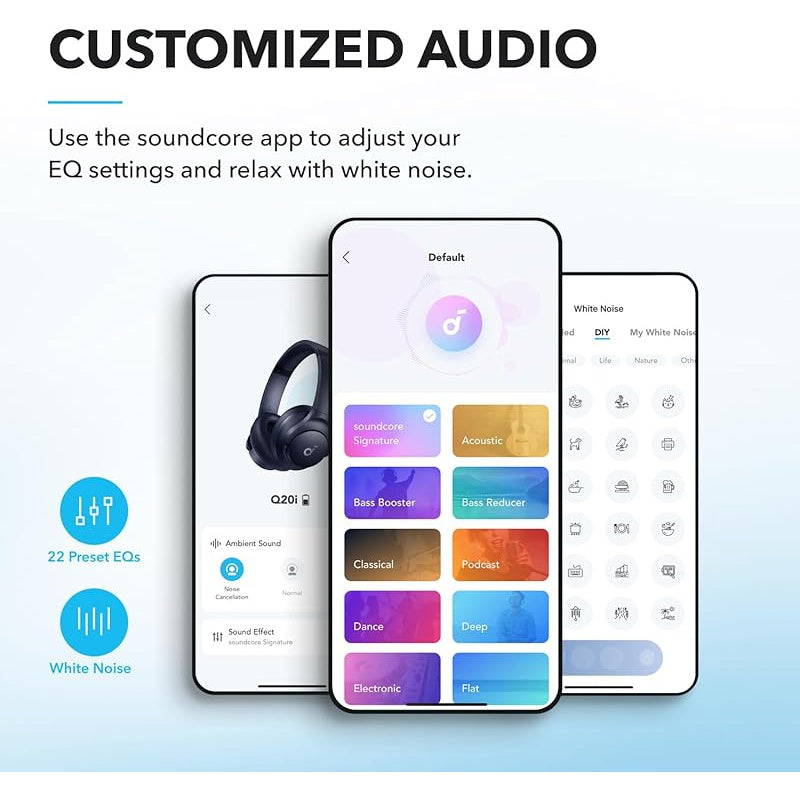 soundcore by Anker Q20i Hybrid Active Noise Cancelling Headphones, Wireless Over-Ear Bluetooth, 40H Long ANC Playtime, Hi-Res Audio, Big Bass, Customize via an App, Transparency Mode, Ideal for Travel (Renewed)
