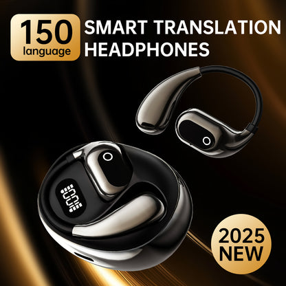 150 Language AI Translator OWS Earphones – Open-Ear Design, Free Forever, Simultaneous Interpretation, Dual-Ear Mode, Live Recording, LED Battery Display & Deep Bass Capacitive Mic