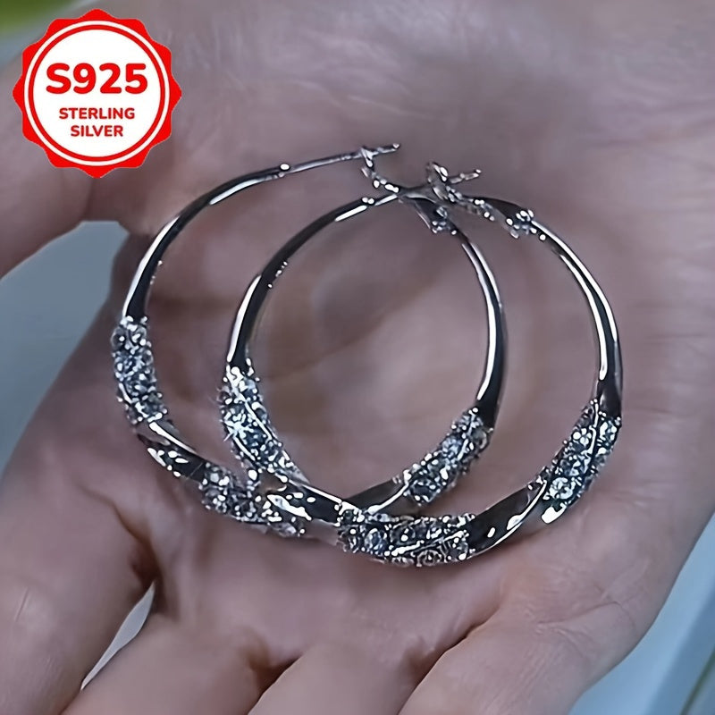 S925 sterling Silvery Women's oversized circular earrings - minimalist circular design, cool toned aesthetics, versatile daily party accessories, fashionable accessories, exquisite luster, a must-have for fashion enthusiasts