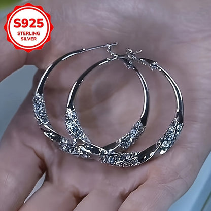 S925 Silver Oversized Circular Hoop Earrings for Women - Minimalist Cool-Tone Aesthetic, Large Statement Hoops for Daily Wear & Parties, Fashionable Silver Jewelry Gift
