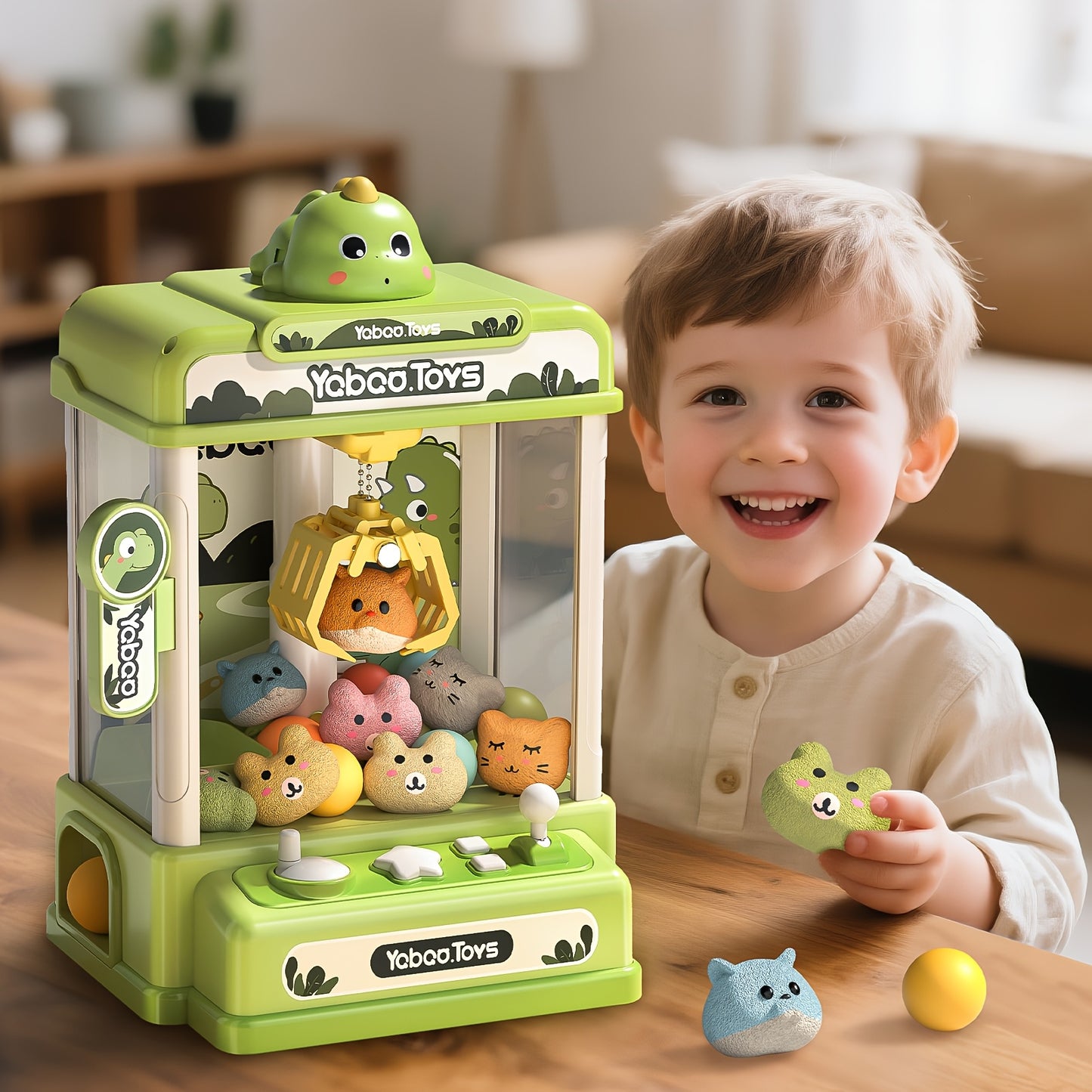 Dinosaur Claw Machine for Kids with Sound, 10 Plush Toys & 10 Balls – Electronic Arcade Grabber Prize Vending Machine Indoor Toy, Birthday Gift for Ages 3-9