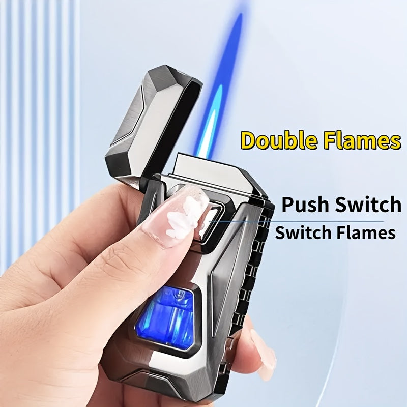 Voice-Controlled Windproof Butane Lighter with Dual Flame Modes, USB Rechargeable, Adjustable Airflow, Knocking Ignition - Ideal for Outdoor BBQ, DIY, Baking, Kitchen Use - Includes Gift Box (No Butane)