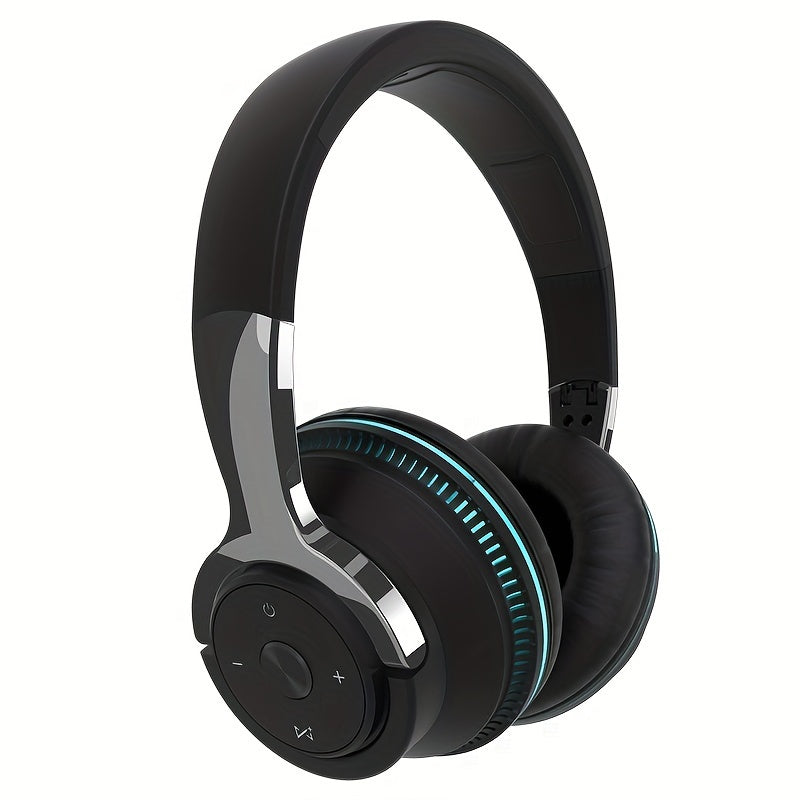 Wireless Headphones, Portable Over Ear Headphones 24 Hours Playtime, with Mic, Clear Calls, FM Radio, Soft-Earpads, LED Light, Support TF Card Play And 3.5MM AUX Cable Wired Connection, Foldable for Travel Home Office Cellphone PC