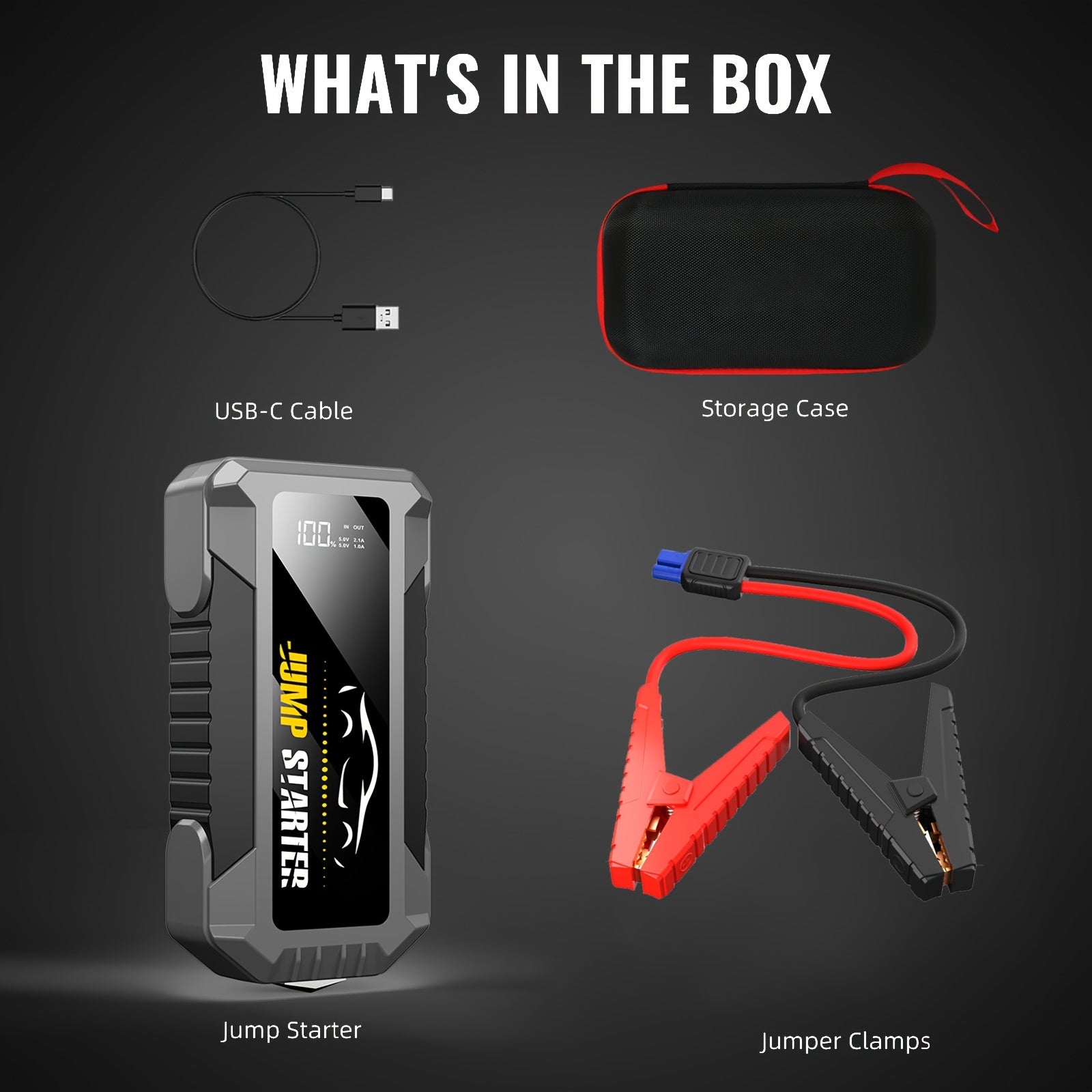 Car Jump Starter, 29800mAh 7000A Peak Car Battery Charger, Jump Box Jumper Battery Pack (up to 2.64gal Gas Or 2.25gal Diesel) with Portable Charger, Emergency LED Light, Escape Safty Hammer, Compass