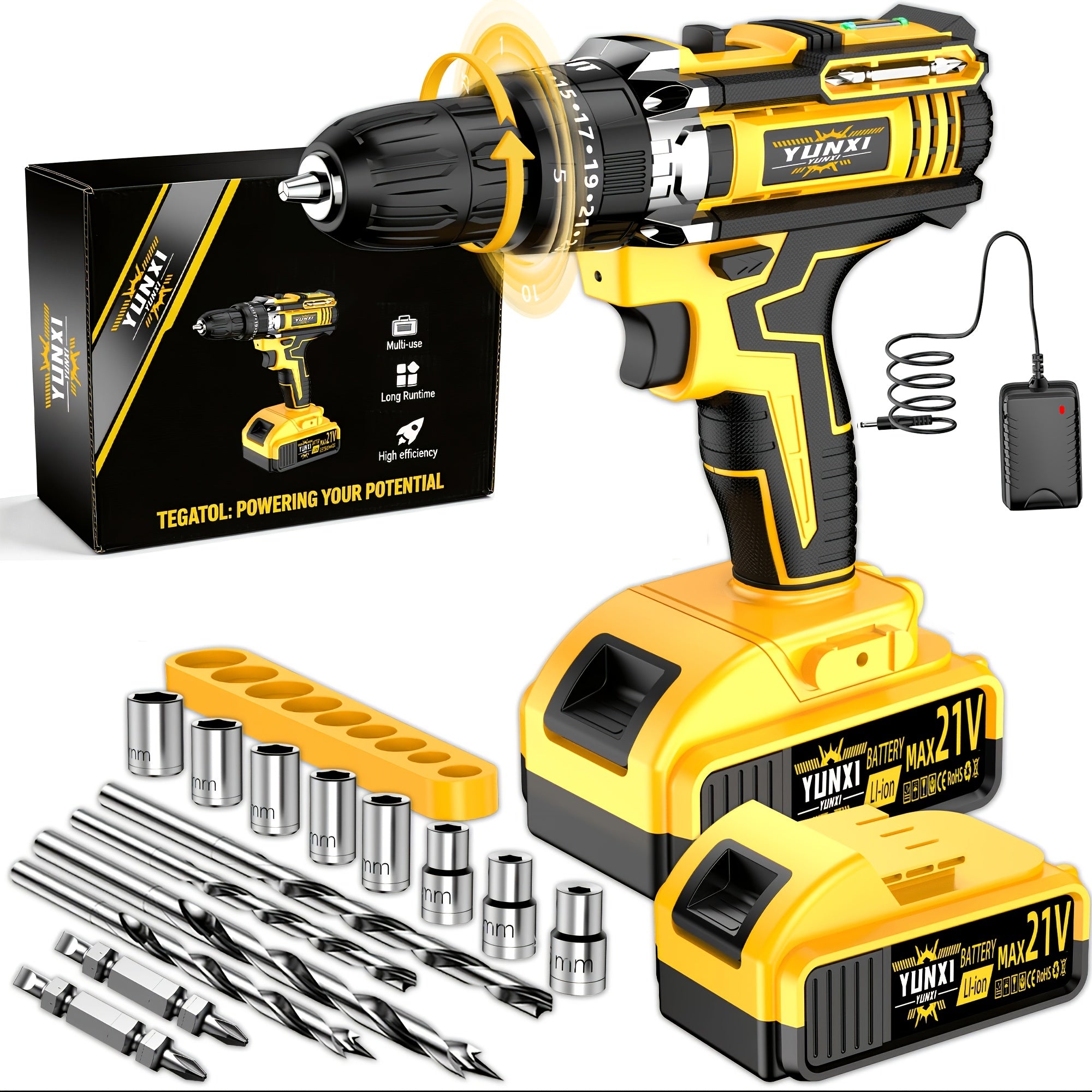 Cordless Impact Drill 21V Combo Kit with Battery & Fast Charger – Multifunctional Power Tool Set with Drill Bits & Toolbox for Home Renovation, Gardening & Outdoor Maintenance