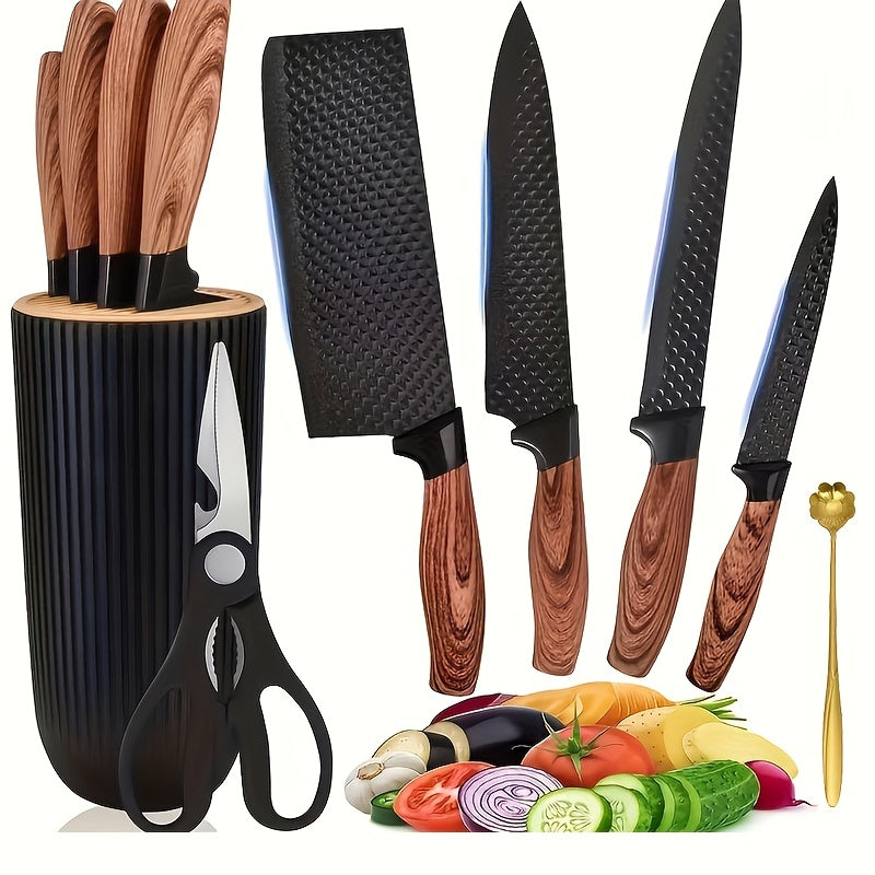 7-Piece Black Chef Knife Set with Block – Extremely Sharp Rust-Resistant Stainless Steel Kitchen Knives, Ergonomic Handle, Universal Knife Holder