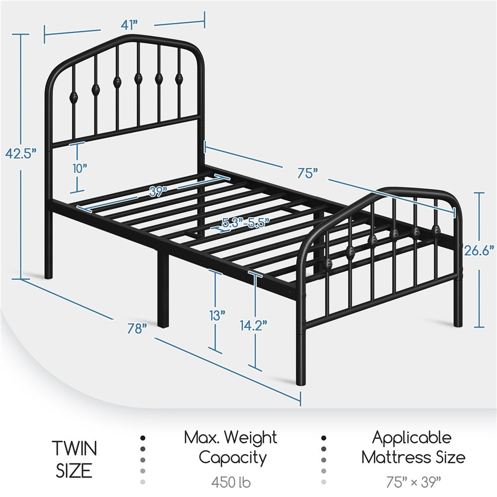 ALDEN DESIGN Bed Frame, Modern Metal Bed Frame with Arched Headboard & Foot Board, Metal Bed Frame, Spacious Under bed Storage Space, Heavy Duty Slat Support, No Box Spring Needed, Queen/Full/Twin, Black/White