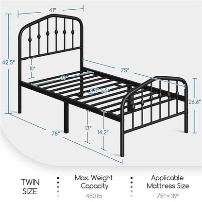 Metal Platform Bed Frame with Arched Headboard Footboard Queen Full Twin No Box Spring 800 lb Capacity Underbed Storage - ALDEN DESIGN Modern Bed, Black White, Canada