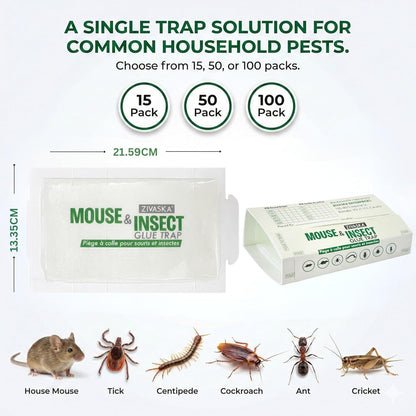 Sticky Mouse & Insect Glue Traps – Foldable Adhesive Capture Boards for Indoor Monitoring, Chemical-Free Unscented Mouse Sticky Traps, Flat or Tunnel Use for Kitchen Garage Storage Room – 15/50/100 Pack