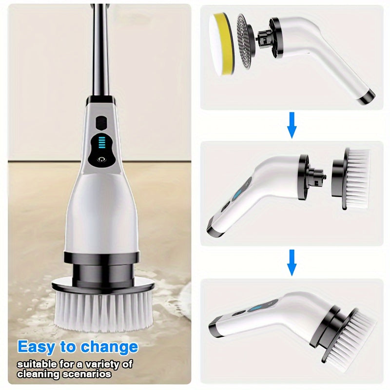 Electric Spin Scrubber for Cleaning, Electric Rotating Floor Washer, Wireless Shower Floor Scrubber, Replaceable 9 Brush Heads, 2 Speed And Adjustable Extension Handle, Kitchen Gadgets Suitable for Bathtub, Tile Floor, Glass, Car