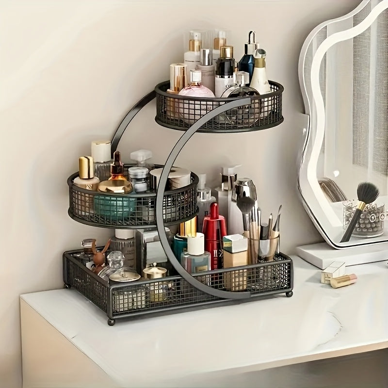 3-Tier Rotating Makeup Organizer for Bathroom & Vanity - No-Assembly Spinning Cosmetic Storage Rack for Skincare, Nail Polish, Lipstick & Perfume - Space-Saving Countertop Shelf