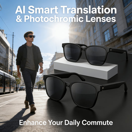 Smart Glasses, AI Smart Translation Glasses, Support 140+ Languages Real-time Translation(New Upgrade: Premium Translation Functions Usable No Subscription Needed).Fit For Office, Travel & Daily Wear.Adopt Photochromic Lenses, Auto Turn Gray