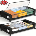 Set of 2 Rolling Storage Bins for Under The Bed, Featuring Transparent Lids, Ideal for Organizing Clothes, Shoes, And, in a Sleek Black Design, Under-Bed Storage
