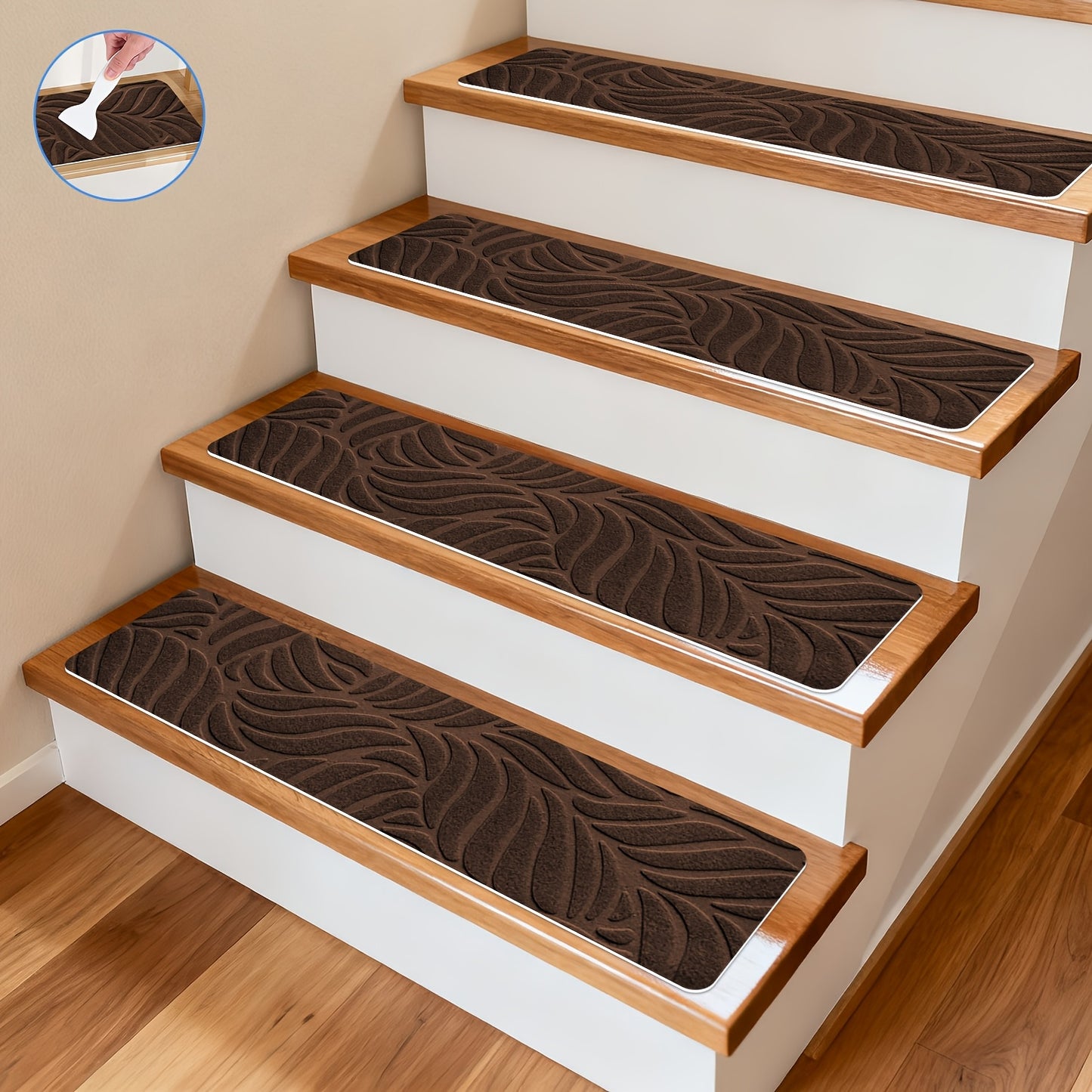 Anti-Slip Self-Adhesive Stair Treads – 3D Embossed, 30x8 Inch, 7/15-Piece Set, Indoor & Outdoor Stair Mats for Pets & Seniors, No-Tool Install, Scratch Resistant, Cut-to-Fit Design