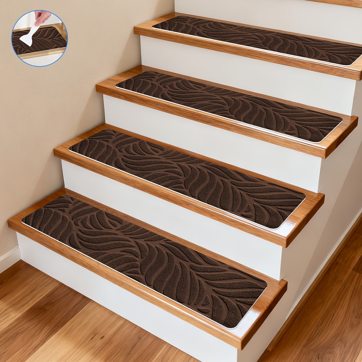Anti-Slip Self-Adhesive Stair Treads – 3D Embossed, 30x8 Inch, 7/15-Piece Set, Indoor & Outdoor Stair Mats for Pets & Seniors, No-Tool Install, Scratch Resistant, Cut-to-Fit Design
