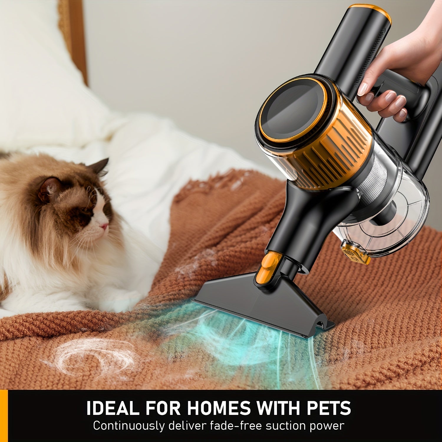 Cordless Vacuum Cleaner, 8-In-1 Lightweight Stick Vacuum with Powerful Suction, 3 Suction Modes, LED Display, Anti-Tangle Vacuum Cleaner for Home, Hard Floor, Carpet, Pet Hair, Orange