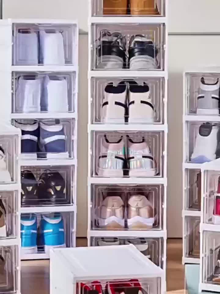 Foldable Transparent Shoe Box 3 6 Tier Stackable Shoe Storage Organizer Dustproof Breathable with Lid No Assembly Freestanding Plastic Shoe Rack - Space Saving Large Capacity, Canada